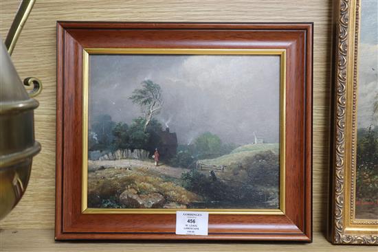 19th century English School, Landscape with figure, oil on board and another landscape signed W. Lewis, 1889